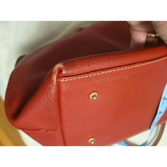 Dooney & Bourke Red Leather Satchel Handbag Tan Trim 2 handle & Shoulder Strap - Picture 4 of 10
